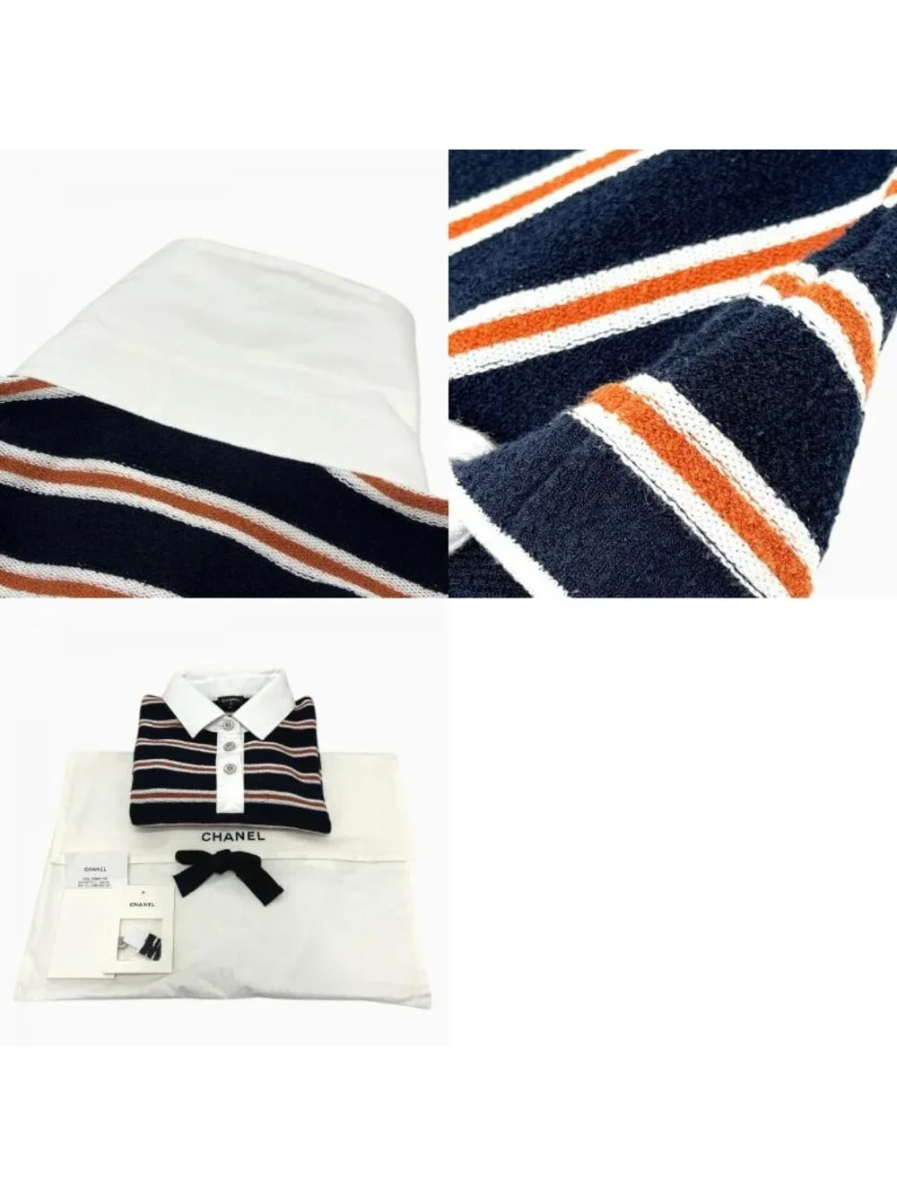 Chanel Polo Shirt Border Lion Button Cotton Black